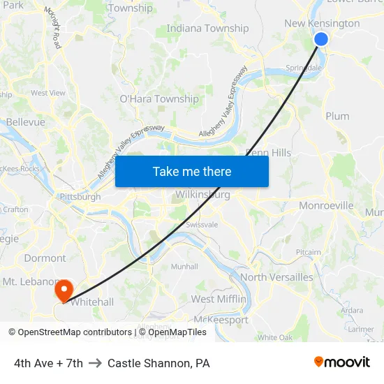 4th Ave + 7th to Castle Shannon,  PA map