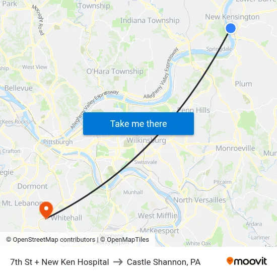 7th St + New Ken Hospital to Castle Shannon,  PA map