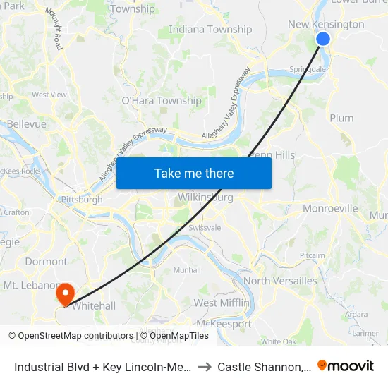 Industrial Blvd + Key Lincoln-Mercury to Castle Shannon,  PA map