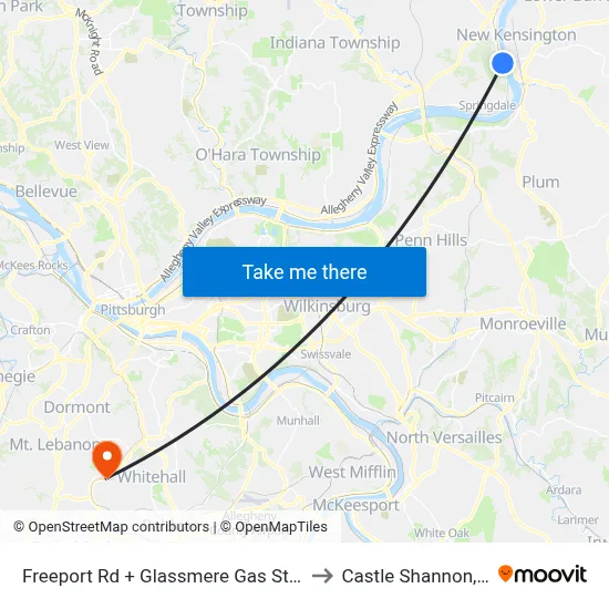 Freeport Rd + Glassmere Gas Station to Castle Shannon,  PA map