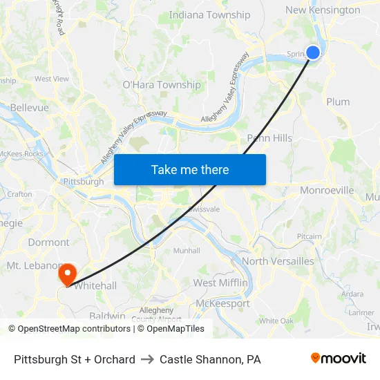Pittsburgh St + Orchard to Castle Shannon,  PA map