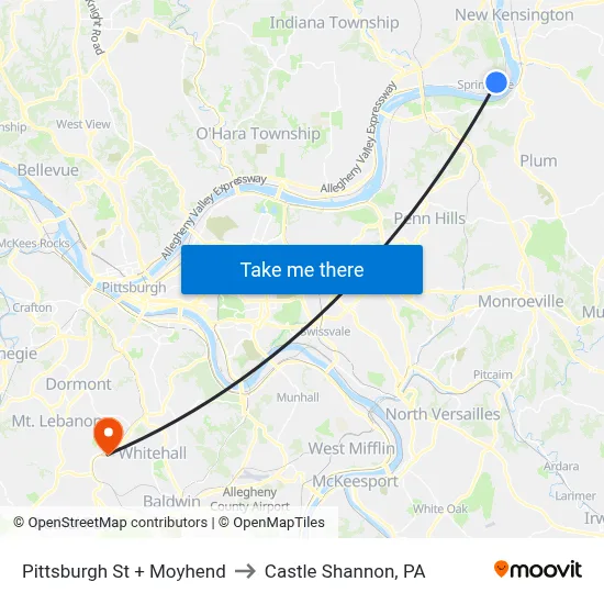 Pittsburgh St + Moyhend to Castle Shannon,  PA map