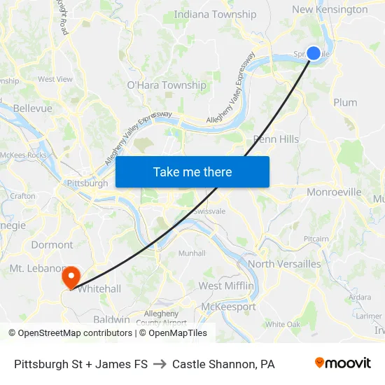 Pittsburgh St + James FS to Castle Shannon,  PA map