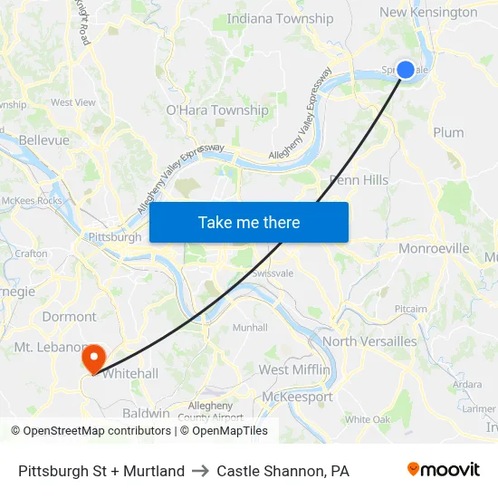 Pittsburgh St + Murtland to Castle Shannon,  PA map