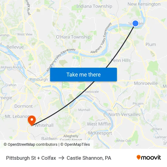Pittsburgh St + Colfax to Castle Shannon,  PA map