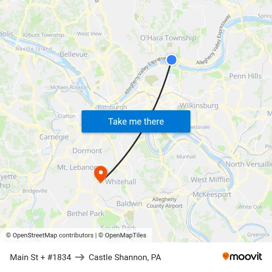 Main St + #1834 to Castle Shannon,  PA map