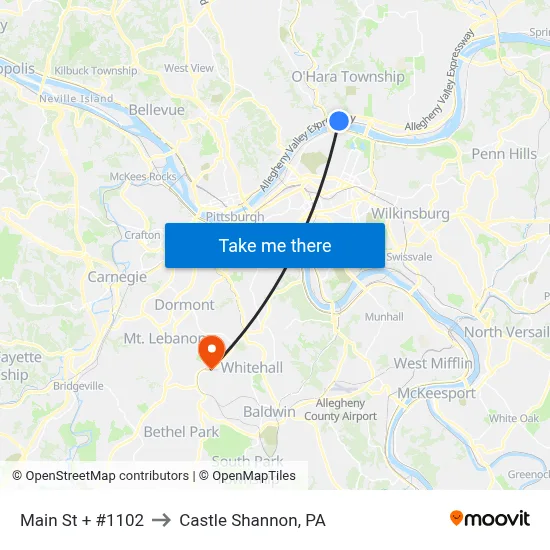 Main St + #1102 to Castle Shannon,  PA map