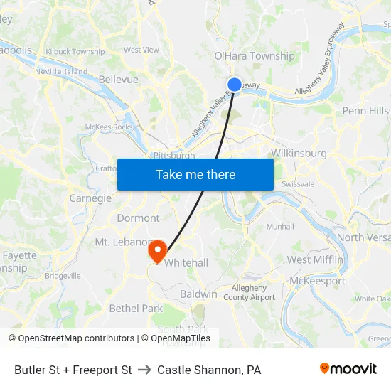 Butler St + Freeport St to Castle Shannon,  PA map