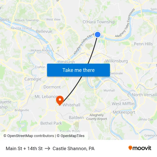 Main St + 14th St to Castle Shannon,  PA map