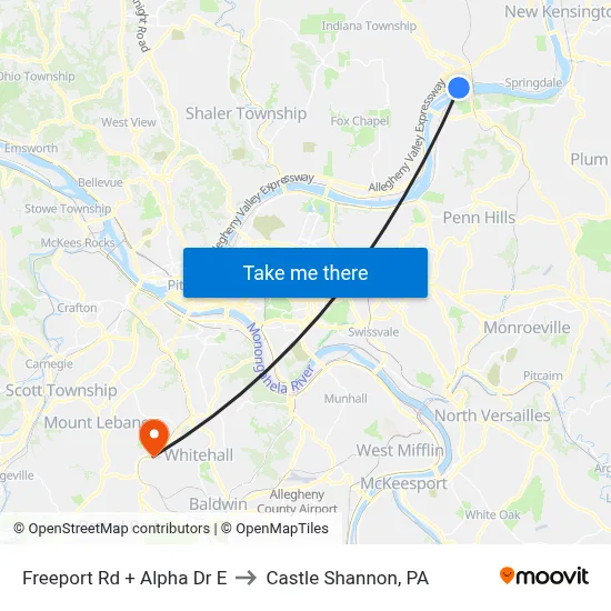 Freeport Rd + Alpha Dr E to Castle Shannon,  PA map