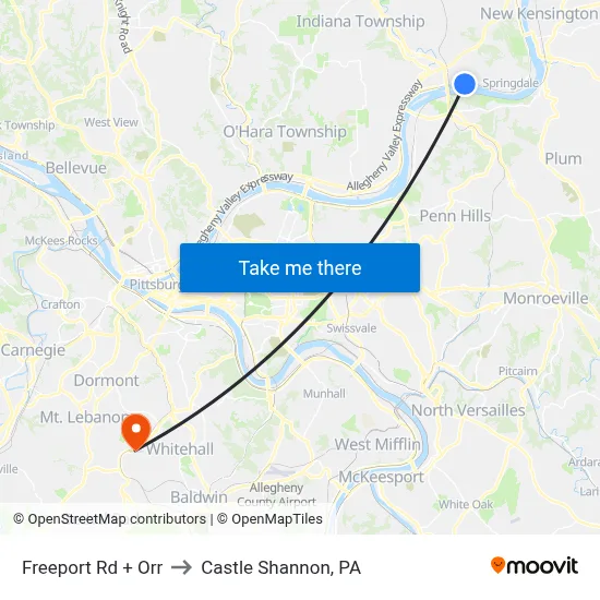 Freeport Rd + Orr to Castle Shannon,  PA map