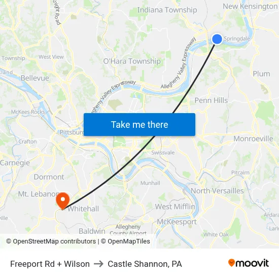 Freeport Rd + Wilson to Castle Shannon,  PA map