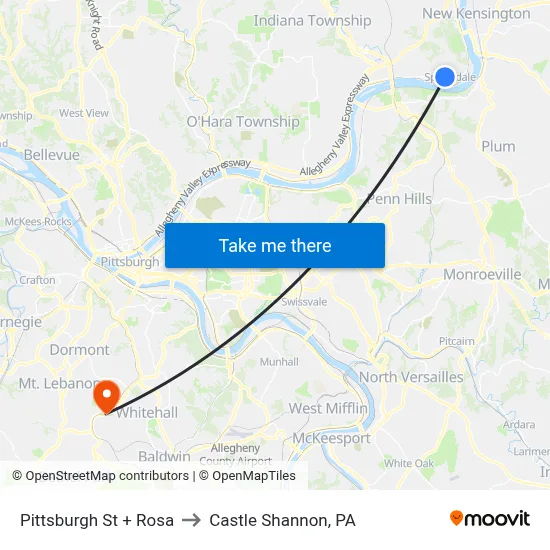 Pittsburgh St + Rosa to Castle Shannon,  PA map