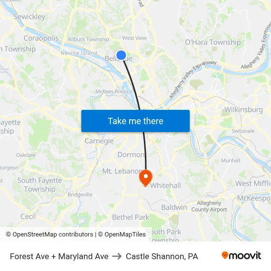 Forest Ave + Maryland Ave to Castle Shannon,  PA map