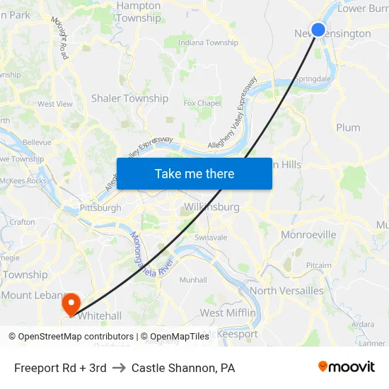 Freeport Rd + 3rd to Castle Shannon,  PA map