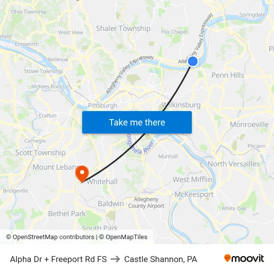 Alpha Dr + Freeport Rd FS to Castle Shannon,  PA map