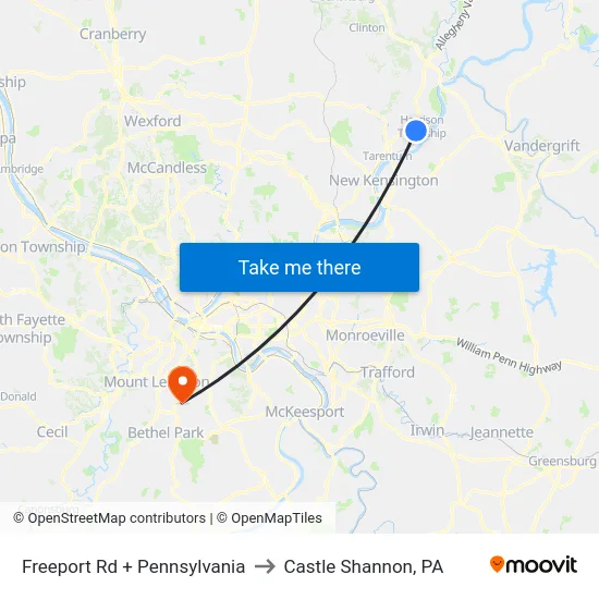 Freeport Rd + Pennsylvania to Castle Shannon,  PA map