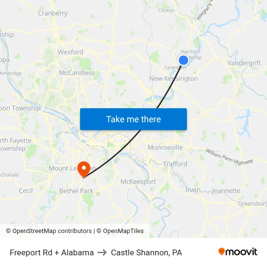 Freeport Rd + Alabama to Castle Shannon,  PA map