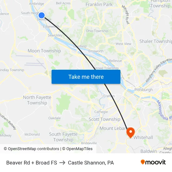 Beaver Rd + Broad FS to Castle Shannon,  PA map