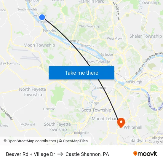 Beaver Rd + Village Dr to Castle Shannon,  PA map