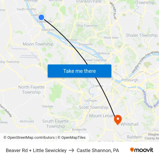 Beaver Rd + Little Sewickley to Castle Shannon,  PA map