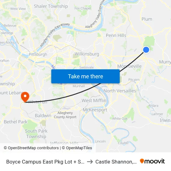 Boyce Campus East Pkg Lot + Steps to Castle Shannon,  PA map