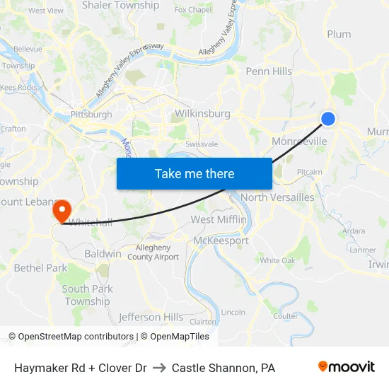 Haymaker Rd + Clover Dr to Castle Shannon,  PA map