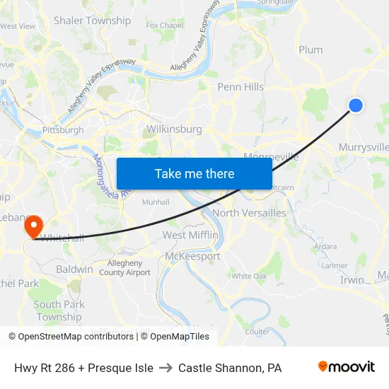 Hwy Rt 286 + Presque Isle to Castle Shannon,  PA map