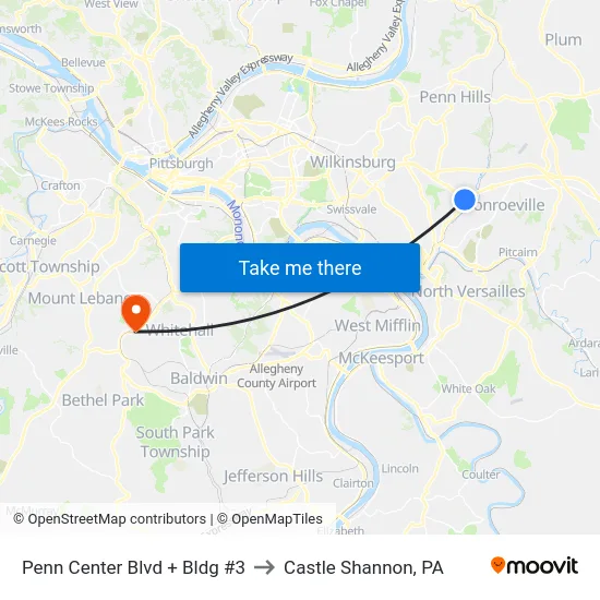 Penn Center Blvd + Bldg #3 to Castle Shannon,  PA map