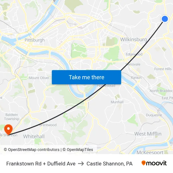 Frankstown Rd + Duffield Ave to Castle Shannon,  PA map