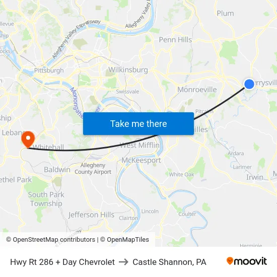 Hwy Rt 286 + Day Chevrolet to Castle Shannon,  PA map