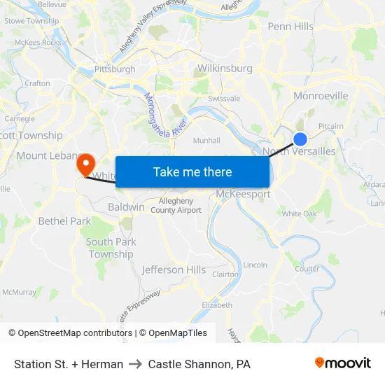 Station St. + Herman to Castle Shannon,  PA map