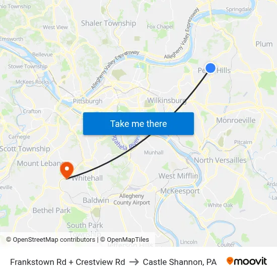 Frankstown Rd + Crestview Rd to Castle Shannon,  PA map