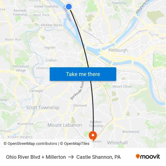 Ohio River Blvd + Millerton to Castle Shannon,  PA map