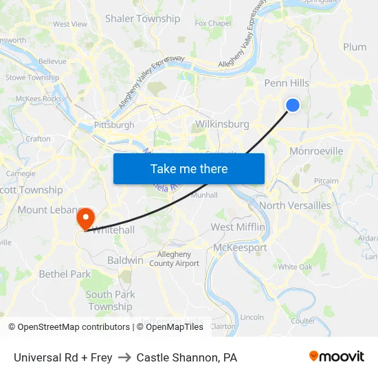 Universal Rd + Frey to Castle Shannon,  PA map