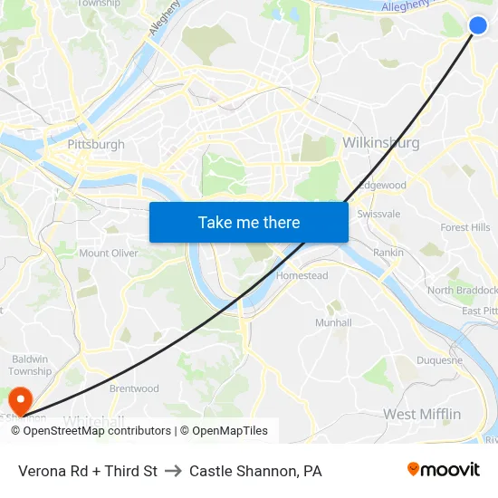 Verona Rd + Third St to Castle Shannon,  PA map