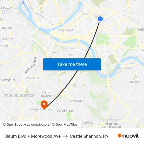 Baum Blvd + Morewood Ave to Castle Shannon,  PA map