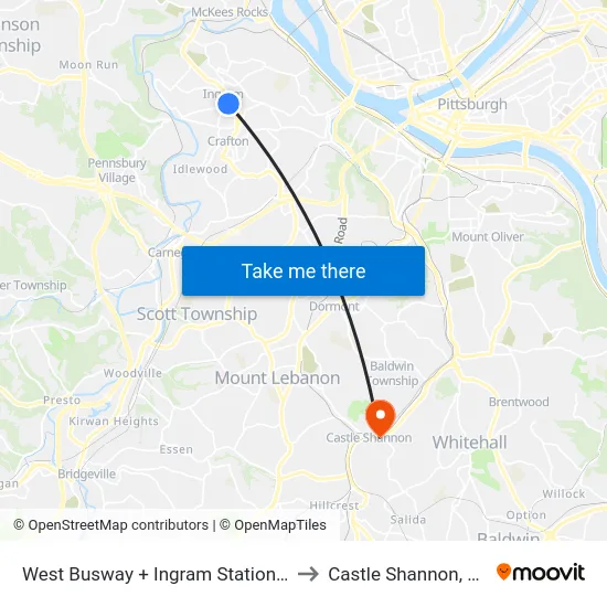 West Busway + Ingram Station C to Castle Shannon,  PA map