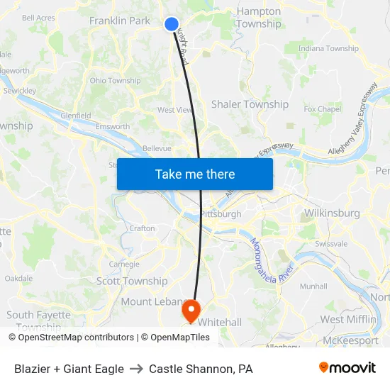 Blazier + Giant Eagle to Castle Shannon,  PA map