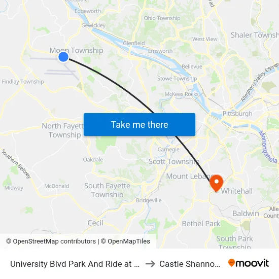 University Blvd Park And Ride at Shelter to Castle Shannon,  PA map
