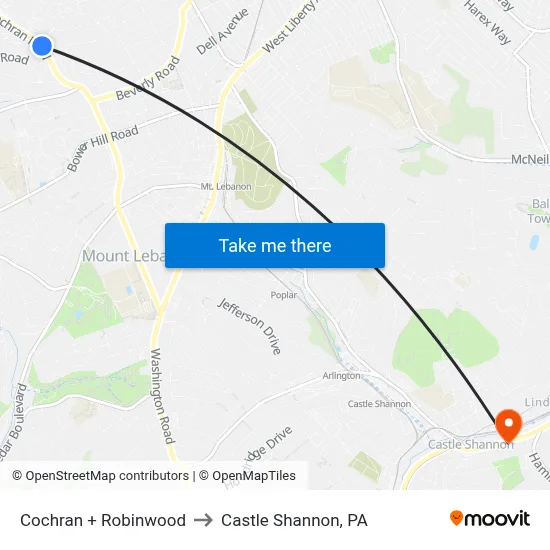 Cochran + Robinwood to Castle Shannon,  PA map