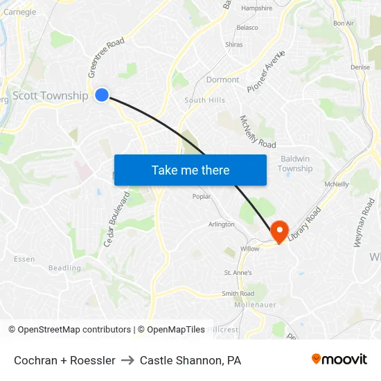 Cochran + Roessler to Castle Shannon,  PA map