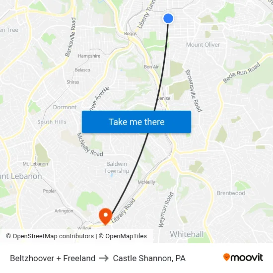 Beltzhoover + Freeland to Castle Shannon,  PA map