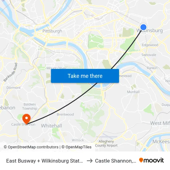 East Busway + Wilkinsburg Station C to Castle Shannon,  PA map