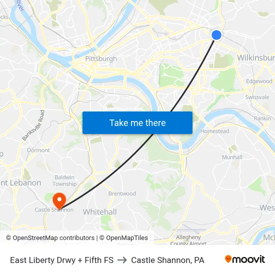 East Liberty Drwy + Fifth FS to Castle Shannon,  PA map