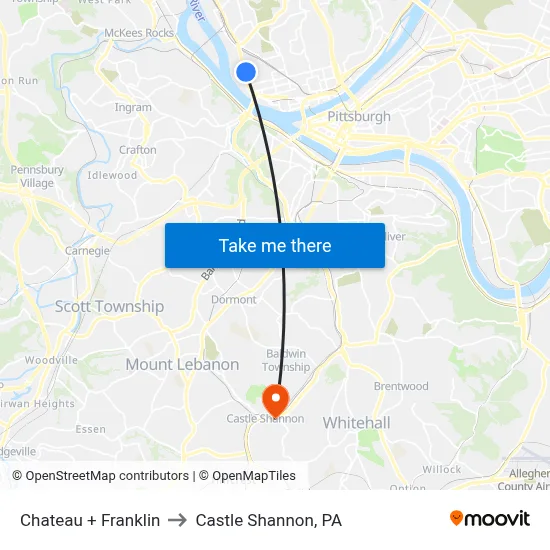 Chateau + Franklin to Castle Shannon,  PA map