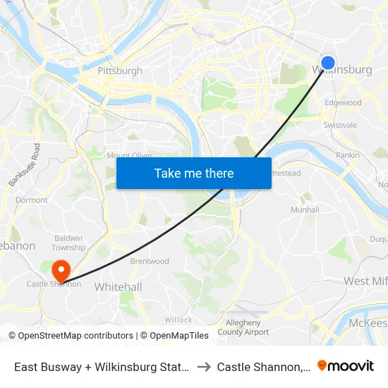 East Busway + Wilkinsburg Station B to Castle Shannon,  PA map
