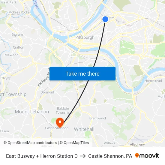 East Busway + Herron Station D to Castle Shannon,  PA map