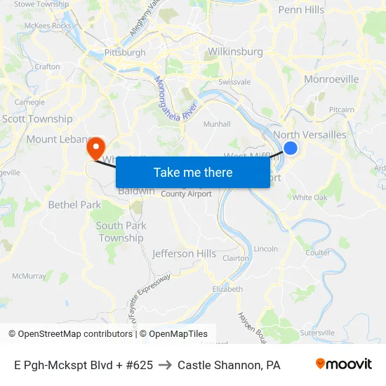 E Pgh-Mckspt Blvd + #625 to Castle Shannon,  PA map