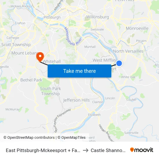East Pittsburgh-Mckeesport + Fairmont to Castle Shannon,  PA map
